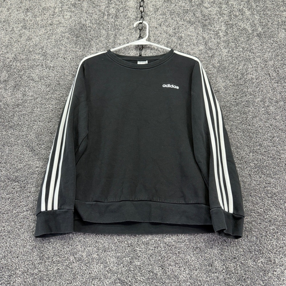 adidas Sweatshirt Girls L Black 3-Stripe Crewneck